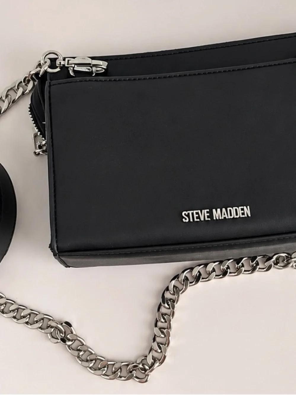 Steve Madden Black Studded Messenger with Silver Chain